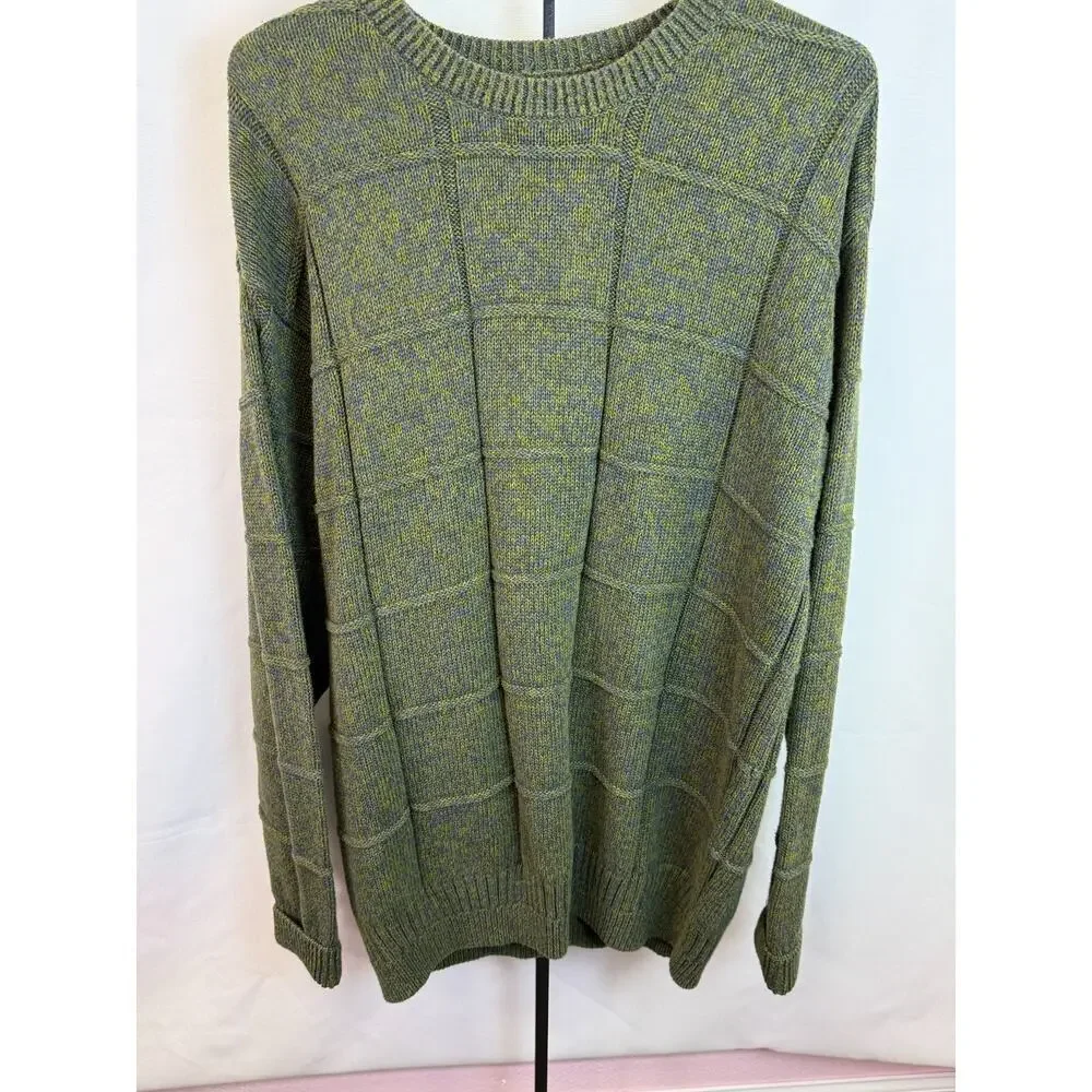 Roundtree & Yorke Collection Cotton Chunky Knit Crewneck Sweater Green XL